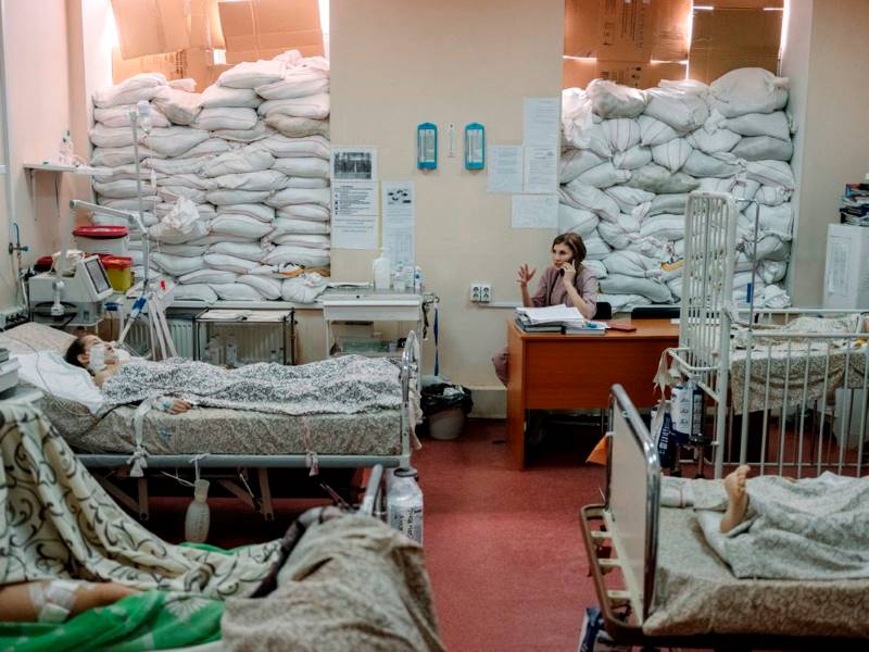 The children's intensive care unit in Zaporizhzhia, windows carefully blockaded with sandbags.
